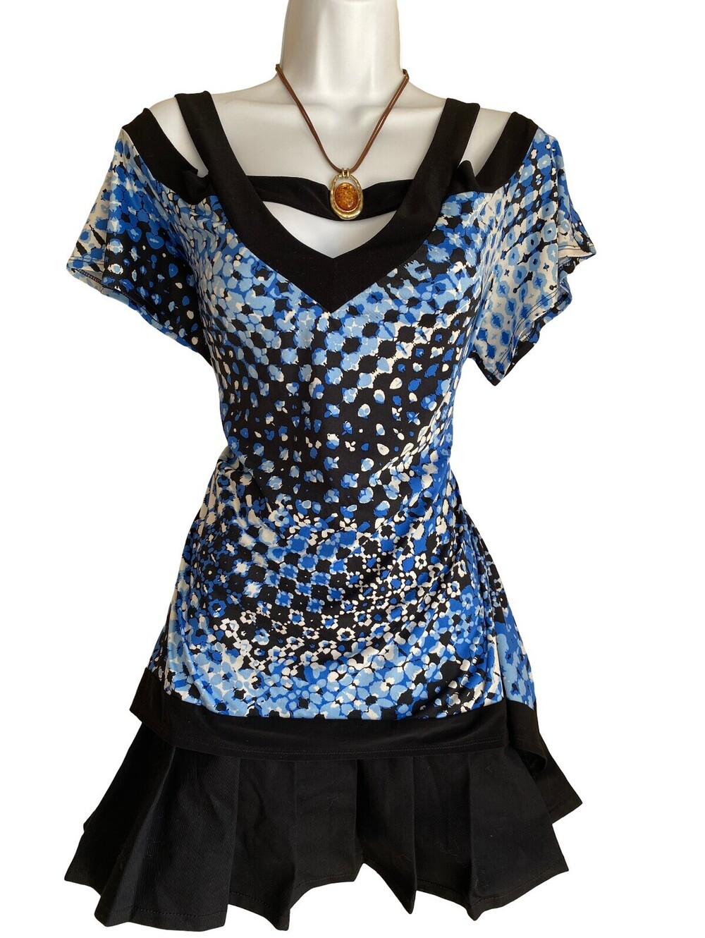 PerSeption Plus 1X Blue Cold Shoulder Artsy Festival Whimsigoth Boho Fall Blouse
